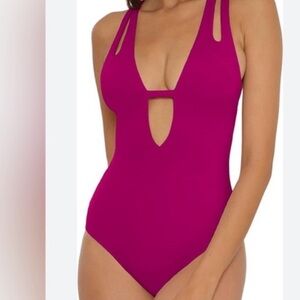 Becca Virtue Plunge Neck One Piece Swimsuit Size S